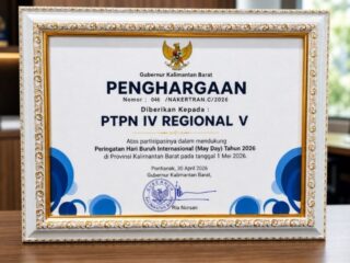 Dukung Hubungan Industrial Harmonis, Holding Perkebunan Nusantara melalui PTPN IV Regional V Terima Penghargaan Pemprov Kalbar