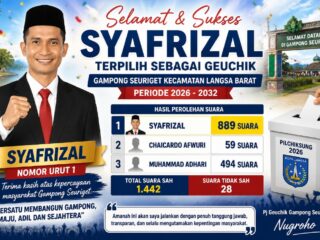 Syafrizal Resmi Pimpin Gampong Seuriget Periode 2026–2032