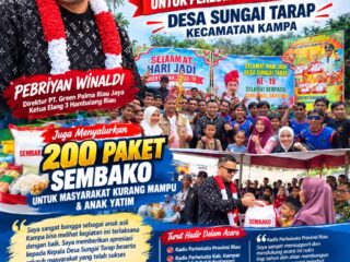 Grand Final Pacu Sampan Desa Sungai Tarap Meriah, Pebriyan Winaldi Salurkan Bantuan 17Juta dan 200 Paket Sembako