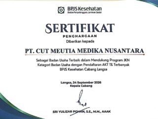 PT CMN Raih Penghargaan BPJS Kesehatan, Bukti Konsistensi Dukung Program JKN di Langsa
